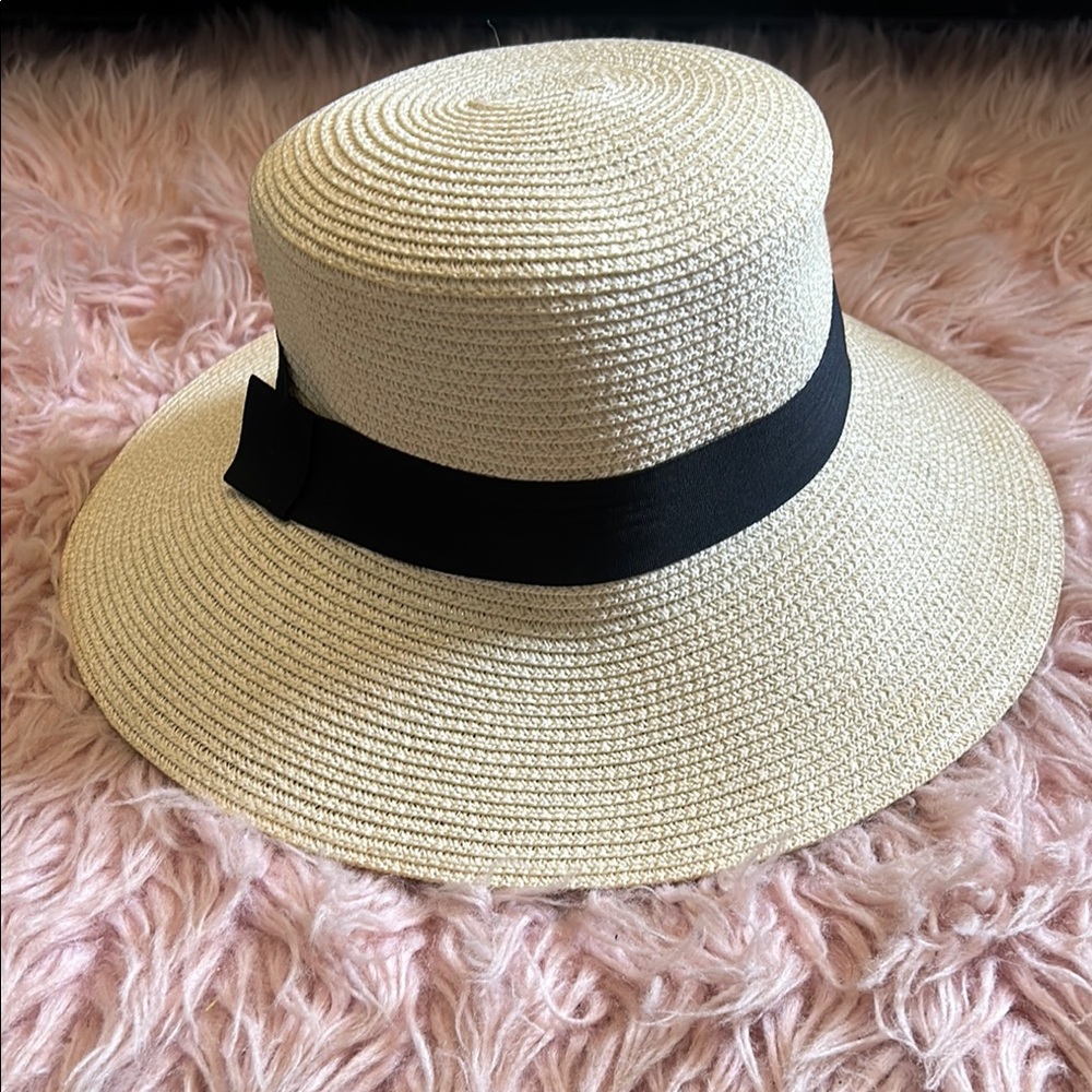 Elegant Cream Sun Hat with Black Band